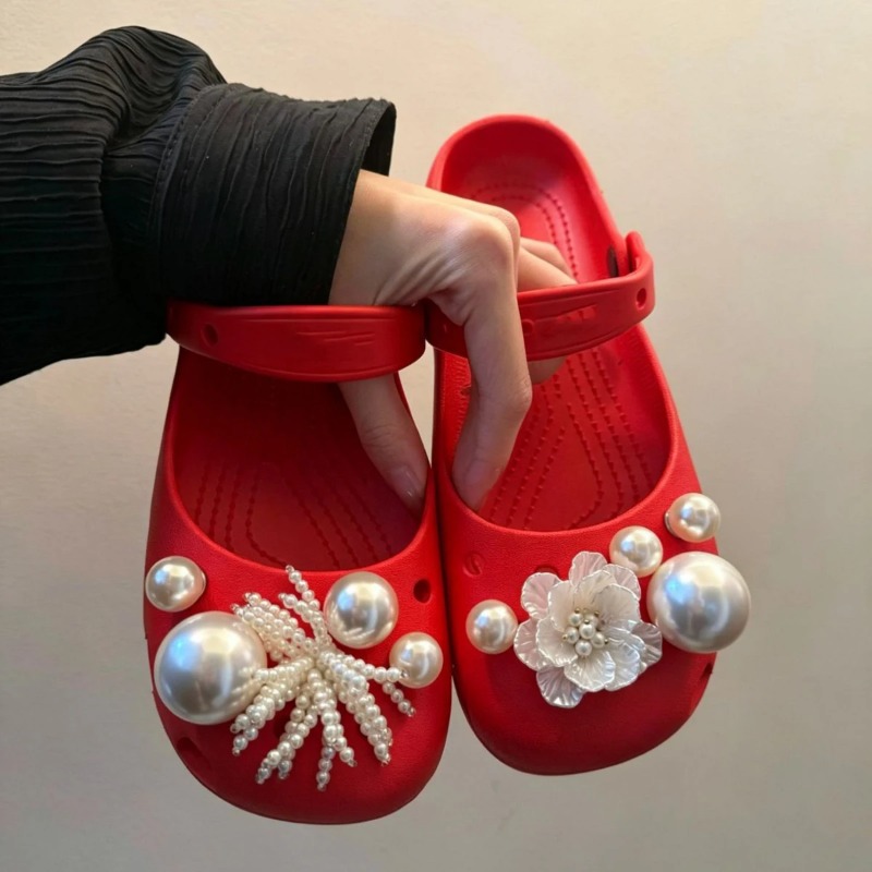 Gardening Tools Women - Elegante Damen-Perlen-Blumen-Clogs-Accessoires 2026 Sommer Neu Ballett-Flachschuh-Charms-Set