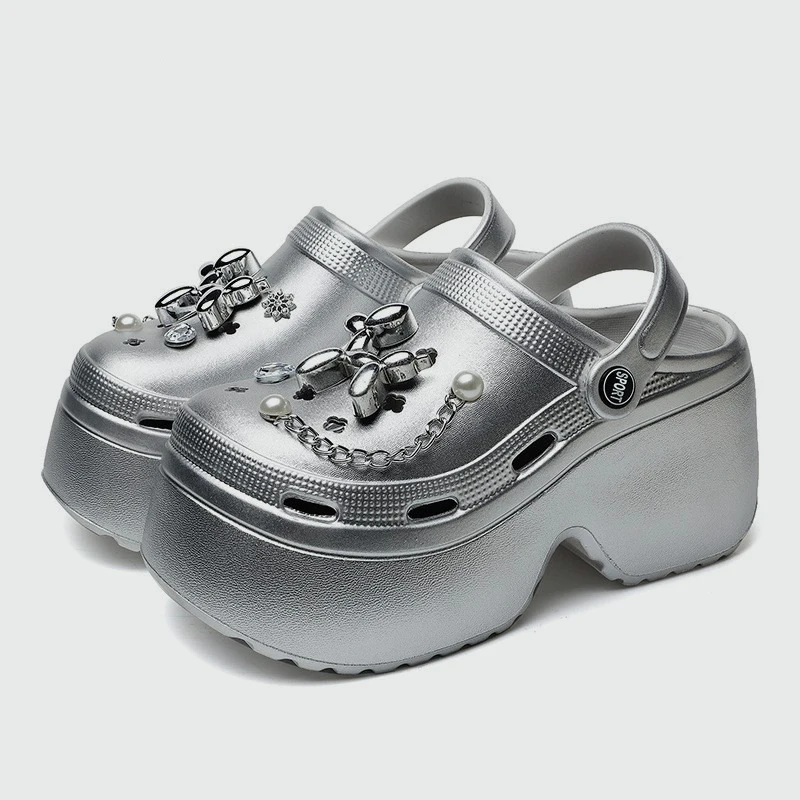 Gardening Tools Women - Neue silberne Plateau-Clogs für Damen, Sommer