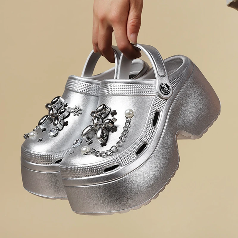 Neue silberne Plateau-Clogs fü – Gardening Tools Women Bewertung und Preis
